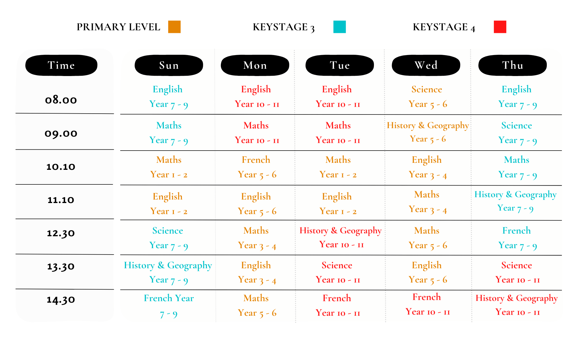 ECOL Class Timetable